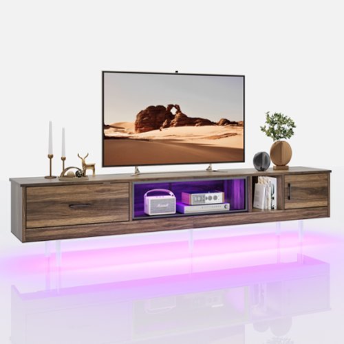Bestier - 80-inch LED Entertainment Center for TVs Up to 85",TV Stand with Drawer, 2 Cabinets & Acrylic Legs - Walnut-Front_Standard 