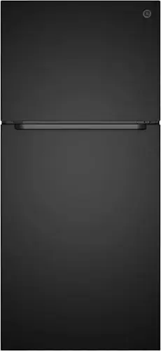 Front. GE - 30 in. Wide 21 Cu. Ft. Freestanding Garage Ready Top Freezer Refrigerator with Bright LED Lighting - Black.