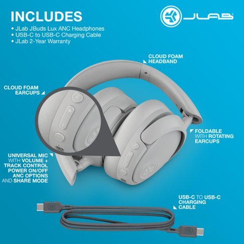 JLab JBuds Lux ANC Headphones - Cloud White GLOBAL SHIPPING