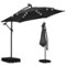 Ainfox - 10FT Outdoor Patio Umbrella Hanging Offset with Cross Base Sand Bags & 32 LED Solar Lights - Black-Front_Standard
