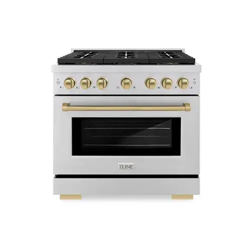 Front. ZLINE - ZLINE Autograph 36 in. Paramount Dual Fuel Range with 6 Burner DuoPro Cooktop and Bronze Accents (PSDRZ-36-CB) - Stainless Steel.