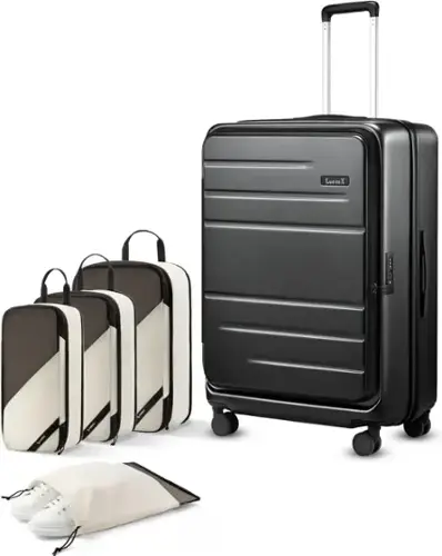 Front. LUGGEX - LUGGEX Checked Suitcase Top Opening, Travel Packing Cubes Bundle – Travel Essentials FLO - FX-Lite, - Black.