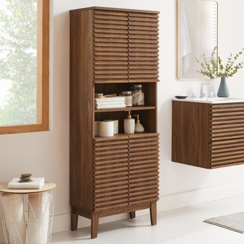 Render Tall Bathroom Storage Cabinet by Modway - Walnut-Front_Standard 