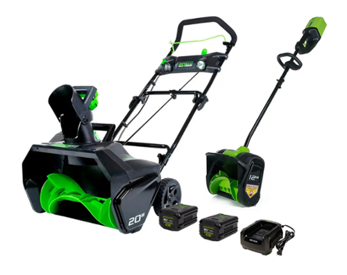 Greenworks - 80V 20” Snow Blower, and 12" Snow Shovel - 2-Piece Winter Combo Kit with (2) 4.0 Ah Batteries & Rapid Charger - Green-Front_Standard