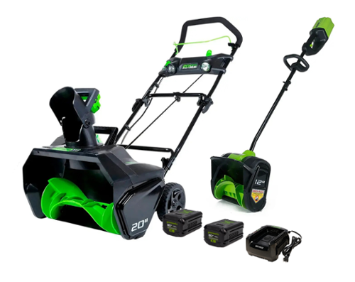 Greenworks - 80V 20” Snow Blower, and 12" Snow Shovel - 2-Piece Winter Combo Kit with (2) 4.0 Ah Batteries & Rapid Charger - Green