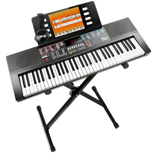 Rockjam - 61-Key Keyboard Kit with Stand, Headphones, Music Stand, Note Stickers & Lessons (RJ640-XS) - Black-Front_Standard 