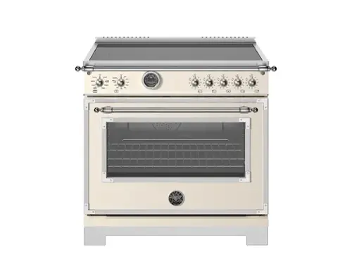 Front. Bertazzoni - 36" Heritage Series range - Electric self clean oven - 5 induction zones - Ivory.