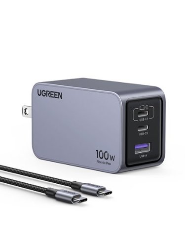UGREEN - Nexoede Pro 100W USB-C Charger Set, PPS 3-Port Compact Foldable GaN Charger for MacBook Pro/Air, iPad, iPhone Series - Space Gray-Front_Standard 