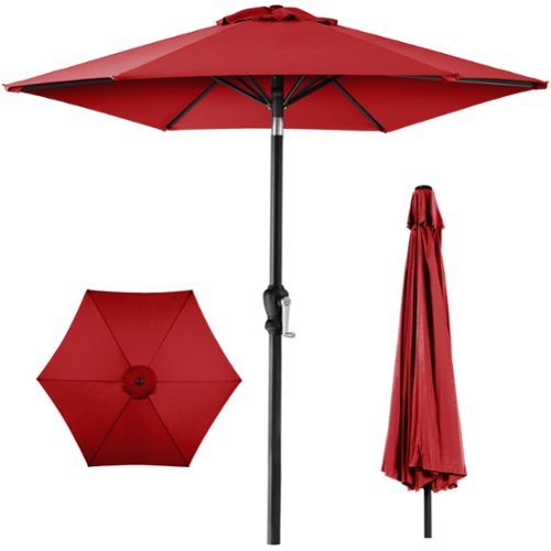 Best Choice Products - 10ft Outdoor Steel Market Patio Umbrella w/ Crank, Tilt Push Button, 6 Ribs - Red-Front_Standard 