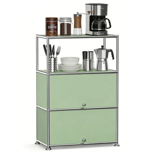 Malletson - 3-Tier Modular Metal Sideboard Buffet, Modern Storage Accent Cabinet with Doors for Kitchen Dining Room - Green-Front_Standard 