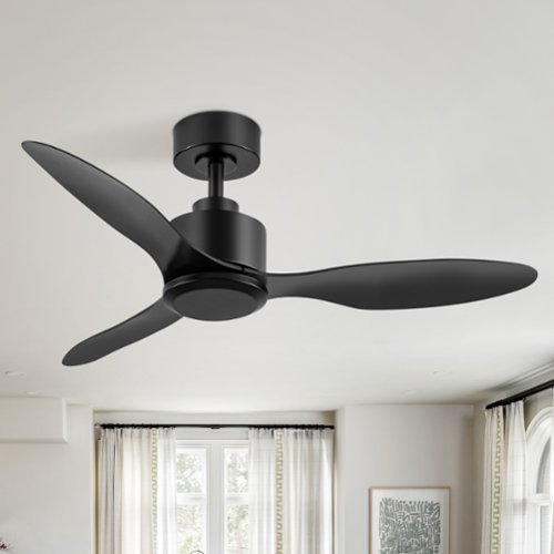 Breezary - 42" Modern Indoor Ceiling Fan, 3 ABS Blades, 6-Speed DC Motor, Remote Control, Timer, 5'' Downrod, Light/No Light Option - Matte Black (Without Light)-Front_Standard 