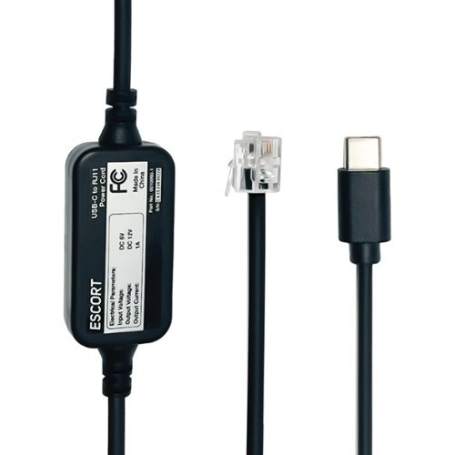 USB C to RJ11 Cable, 4ft Power Cord for Escort Radar Detectors - Black