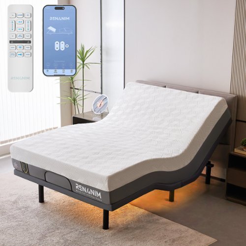 Renanim - SF Queen Adjustable Bed with Mattress - 10" Cooling Gel Hybrid Mattress, Massage, Zero Gravity Electric Bed - Gray-Front_Standard 