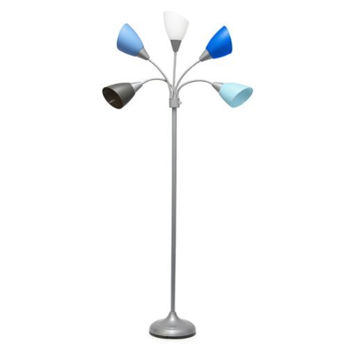 Simple Designs - 5 Light Adjustable Gooseneck Floor Lamp - Silver/Blue Shades-Front_Standard 