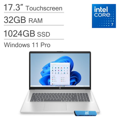 HP - 17 17.3 HD+ Touch Screen Laptop - Intel Core 7 with 32GB Memory - 1TB SSD - Windows 11 Pro - Silver-Front_Standard 