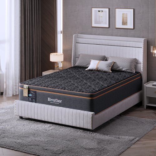 Bestier - 14inch Mattress Medium Firm Organic Wool Gel Memory Mattress in a Box Queen - Black-Front_Standard 