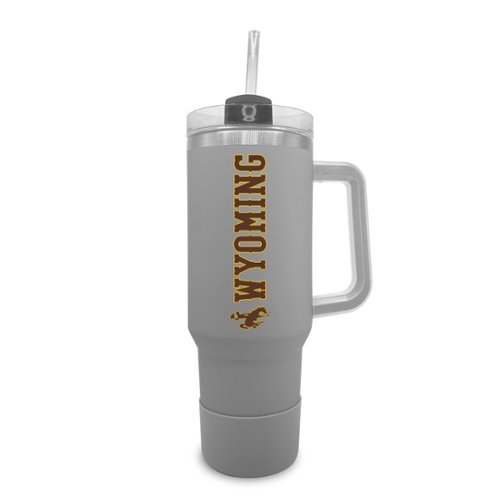 The Fanatic Group - Wyoming Cowboys 40oz. Stainless Tumbler with Handle & Removable Straw - Gray-Front_Standard 