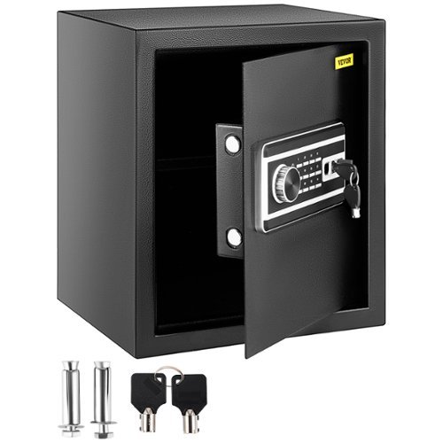 VEVOR - Safe Box, 1.7 CU.FT Fingerprint Safe Box for Money with 2 Keys & Digital Keypad, Q235 Steel Safe Box for Storing Cash - Black-Front_Standard 