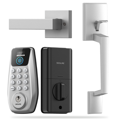 DESLOC - C110 Smart Door Lock with Visible Display and Fingerprint, Smart Keypad Deadbolt with Handle for Front Door - Silver-Front_Standard 