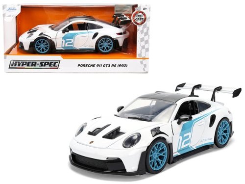 Porsche 911 GT3 RS (992) #12 White with Blue Stripes and Carbon