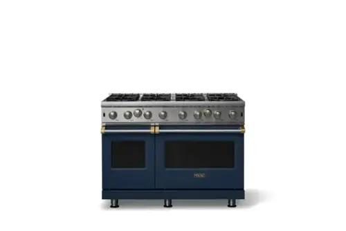 Front. Viking - Pro 5 Series 6.1 Cu. Ft. Freestanding Open 8 Burner LP Gas Convection Range - Slate Blue w. Brushed Brass - Slate Blue.