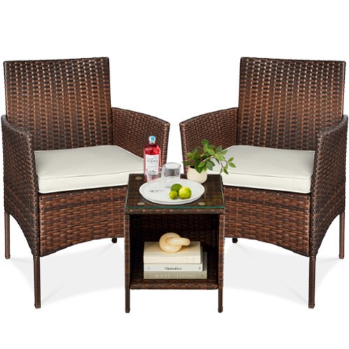Best Choice Products - 3-Piece Outdoor Wicker Conversation Patio Bistro Set, w/ 2 Chairs, Table - Brown/White Sand-Front_Standard 