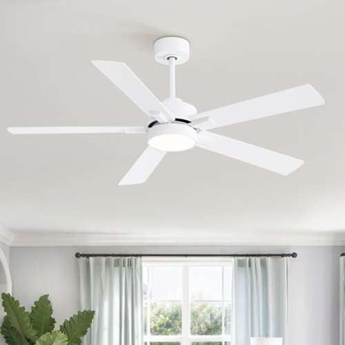 Breezary - 52" Modern Indoor Ceiling Fan with LED Light, 5 Reversible Plywood Blades, 6-Speed DC Motor, Remote, Timer, 5" Downrod - White-Front_Standard 