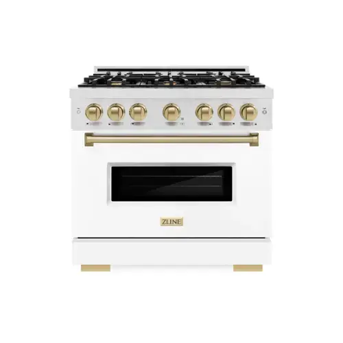 Front. ZLINE - ZLINE Autograph 36 in. Classic Satin Steel Gas Range with Bronze Accents (CGRSZ-WM-36-CB) - White.