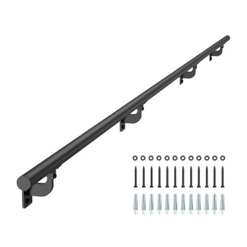 VEVOR - Wall Mounted Stair Handrail, 12ft Pipe Staircase Handrail, Galvanized Aluminum, 1.26 inch Pipe Diameter - Black-Front_Standard 