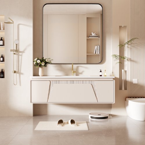 LOVMOR Tempered Glass Rounded Rectangle Framed Wall-Mounted Bathroom Vanity Mirror - 36 x 36 - Black GLOBAL SHIPPING