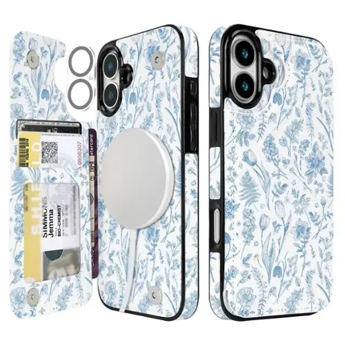 Blue Toile Flowers-iPhone 16