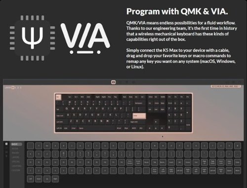 Keychron K5 Max 100% Custom Wireless RGB Mechanical Keyboard with Programmable QMK/VIA Hot-Swappable Red Switch - Black BUY ONLINE