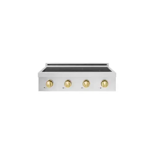 Front. ZLINE - Autograph 30 in. Paramount Built-in Induction Rangetop with 4 Element Cooktop in Satin Steel & Polished Gold Accents - Satin Stainless Steel.