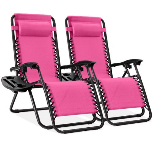 Best Choice Products - Set of 2 Zero Gravity Lounge Chair Recliners for Patio, Pool w/ Cup Holder Tray - /Black - Hot Pink-Front_Standard 