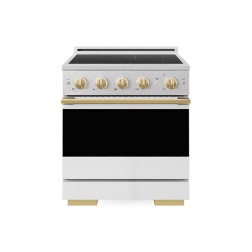 ZLINE - Autograph 30 in. 4.2 cu. ft. Marino Freestanding Induction Range in Satin Steel with Gold Accents & White Door - White Matte