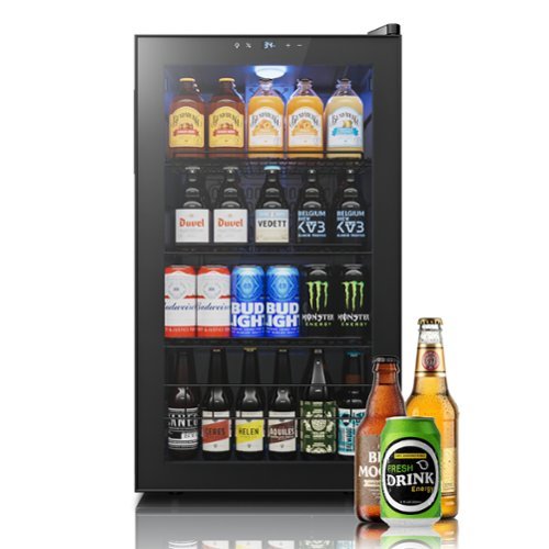 Yeego - 130 Cans Beverage Refrigerator Cooler, 3.36 cu.ft. Freestanding Mini Beverage Fridge with Glass Door for Home/Office - Black-Front_Standard 