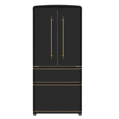 Front. Forno Appliances - Luigi 18 Cu. Ft. Counter-Depth French Door Refrigerator with Antique Brass Handles - Black.