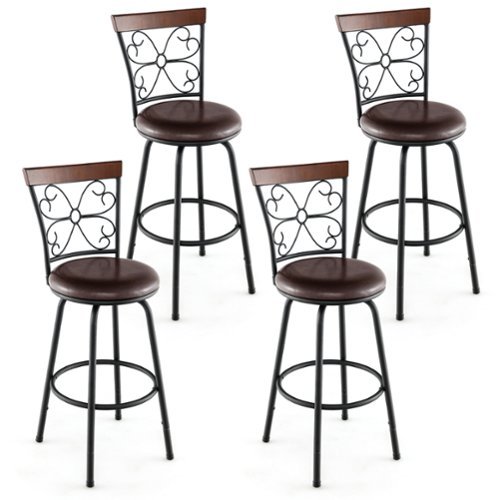 Costway - Set of 4 24/30 Inch Adjustable Swivel Barstools Metal Dining Chairs - Black,Brown-Front_Standard 