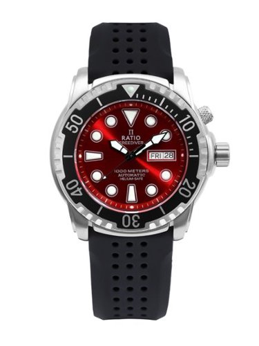 RATIO - FreeDiver Version 02 Helium Safe 1000M Sapphire Automatic Red Dial 1068HA90-34VA-RED-V02 Men's Watch - black and red-Front_Standard 