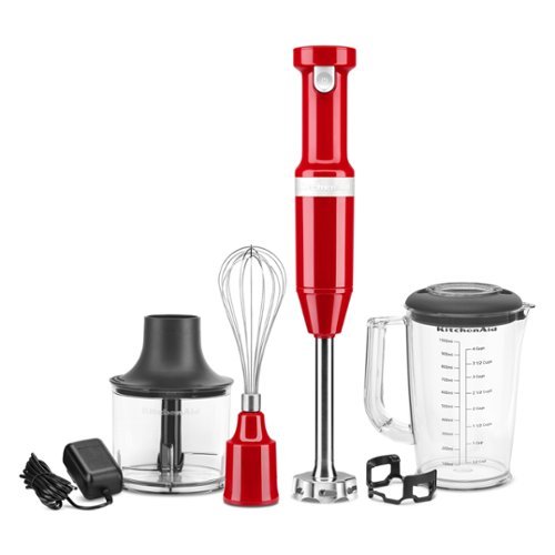 KitchenAid - Cordless Variable Speed Hand Blender with Chopper and Whisk attachment - KHBBV83 - Empire Red-Front_Standard 