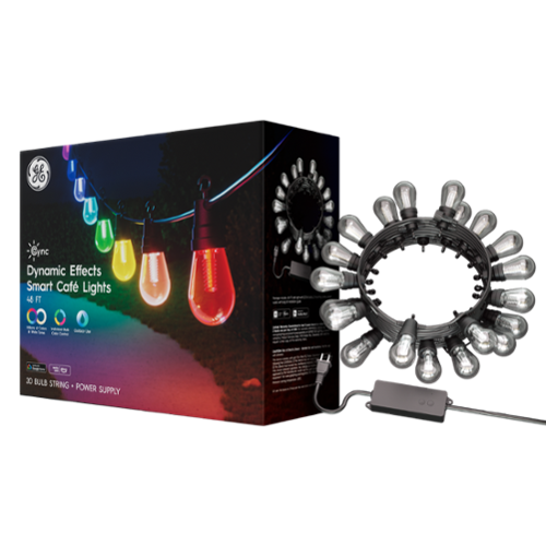 GE CYNC Dynamic Effects Smart Café LED Light Bulbs Voice Control, 20 Bulb String, 48ft - Full Color