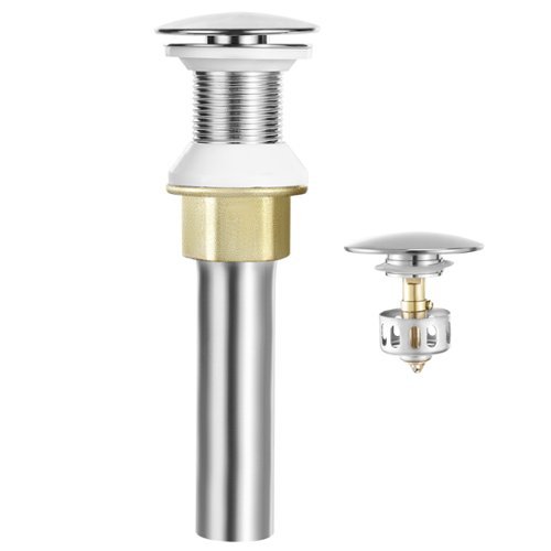 VEVOR - Bathroom Sink Drain Without Overflow, Brass and 304 Stainless Steel Pop Up Drains, Anti-Clogging Vessel Drain Strainer - Brushed Nickel-Front_Standard 