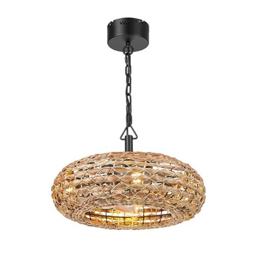 JAZAVA - 20 in. Indoor Rattan 100-240 V Low Profile Farmhouse Rattan Cage Ceiling Fan with Light - Brown-Front_Standard 