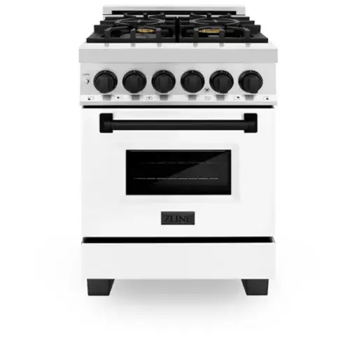 Front. ZLINE - Autograph 24" Legacy Dual Fuel Range w/ 4 Burners & White & Black Accents (RAZ-WM-24-MB) - Multicolor.