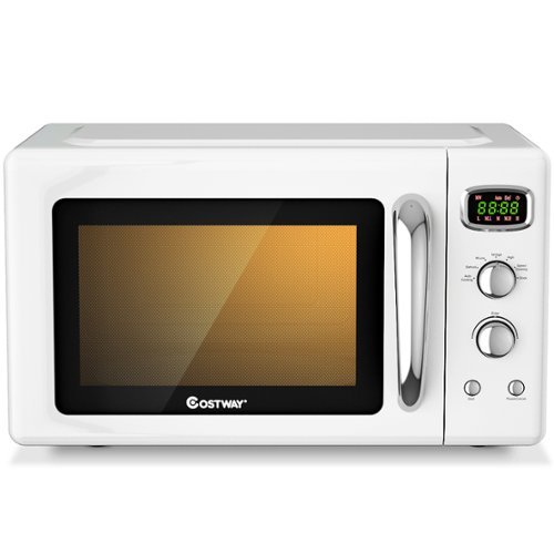 Costway - 0.9Cu.ft. Retro Countertop Compact Microwave Oven 900W 8 Cooking Settings - White-Front_Standard 