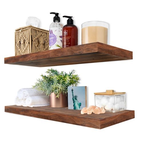 Sorbus - 2 Pack 24" Solid Wood Floating Shelves - for Bathroom Decor, Books, Bedroom & Living Room - Brown-Front_Standard 