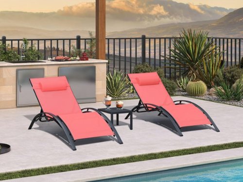 PURPLE LEAF - 3-Pieces Oversized Aluminum Outdoor Chaise Lounge Patio Lounge Chair with Side Table - Coral Red-Front_Standard 