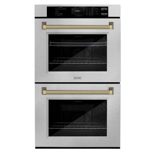 ZLINE - Autograph 30 in. True Convection Double Wall Oven in Satin Steel with Gold Helix Handles (WADSZ-30-KG) - Satin Stainless Steel