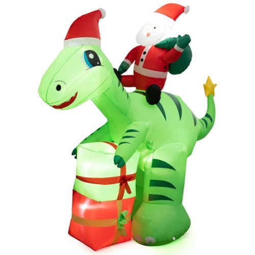Costway - 8FT Inflatable Christmas Santa Claus Dinosaur LED Lighted Decoration Gift Boxes - Multicolor-Front_Standard 