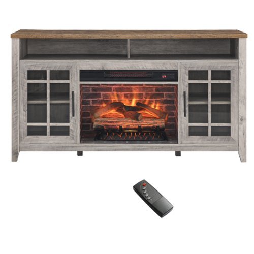 Mondawe - 60" Electric Fireplace Entertainment Center With Door Sensor - Oak-Front_Standard 